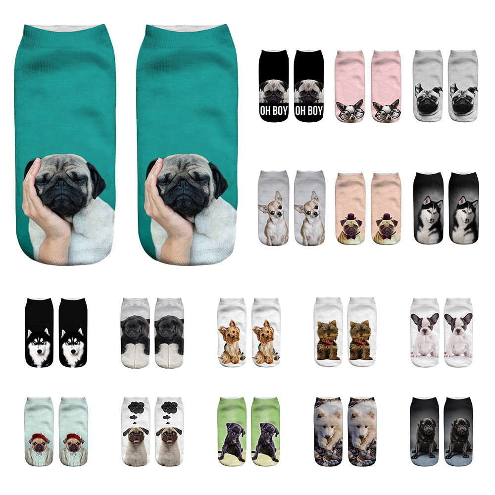 

Unisex Socks Popular Funny 3D Dog Printing Short Cotton Sock Women Men Christmas Socks Meias Femme Low Cut Anklet Socks 50styles, As show