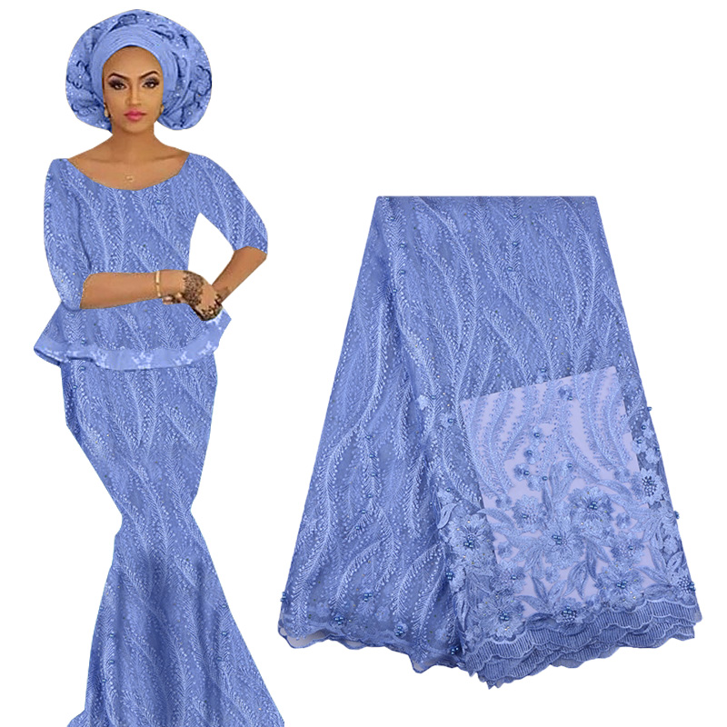 

2020 Best Selling African Lace Fabric Flower Embroidery Nigerian Lace Swiss Voile High Quality French Tulle with Beads