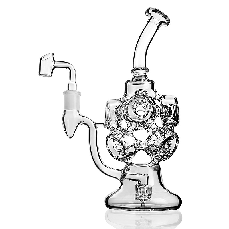 

Clear Glass Bong Recycler Glass Water Pipes Triple Cyclone Ball Arm Unique Dab Rigs With 14mm Joint Large Bong Thick Oil Rigs Waterpipe