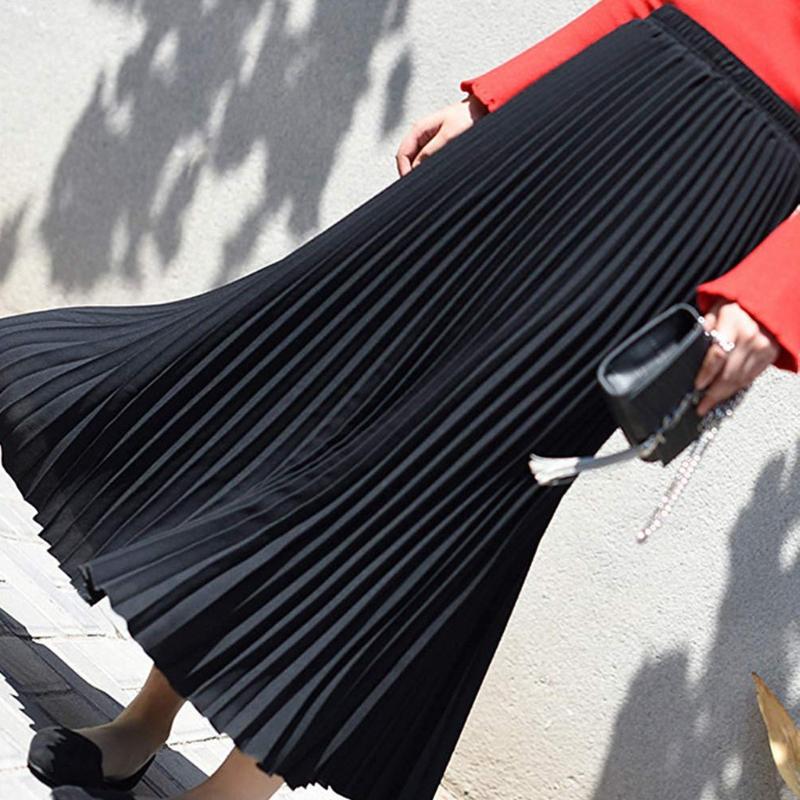 

Jaycosin New Autumn Fashion Long Pleated Skirt Womens European Style Solid Color Elegant Midi Elastic Waist Skirt 8 Colors, Hot pink