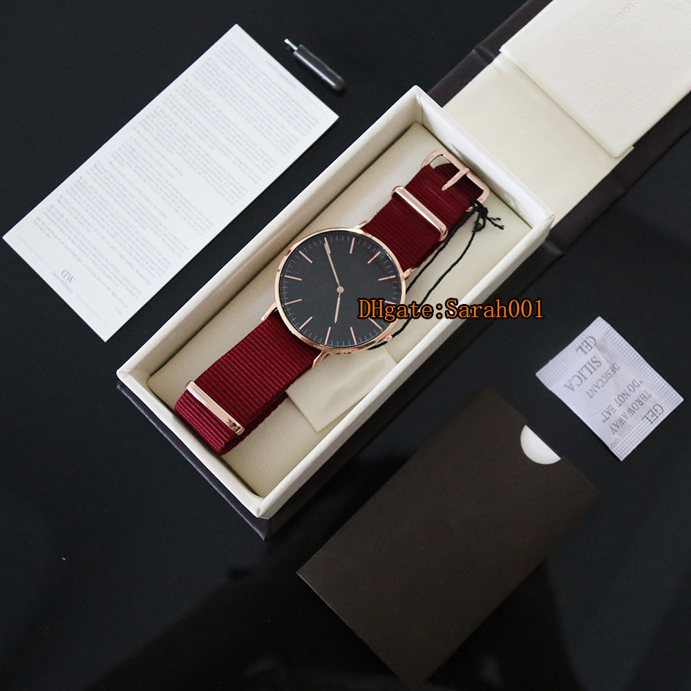 

Best Version 36mm & 40mm Blue Red Nato Nylon Men Watch Ladies Watches Women Wristwatches montre de luxe Watch Box is Optional, Black silver face red nylon