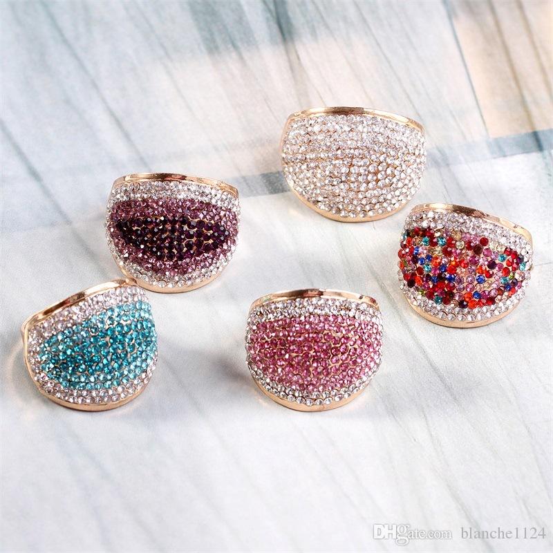 

9 Colors Luxury Fashion Women's Band Rings Colorful Crystal Shining Diamond Alloy Opening Adjustable Ring Jewelry Accessories Wholesale, Silver