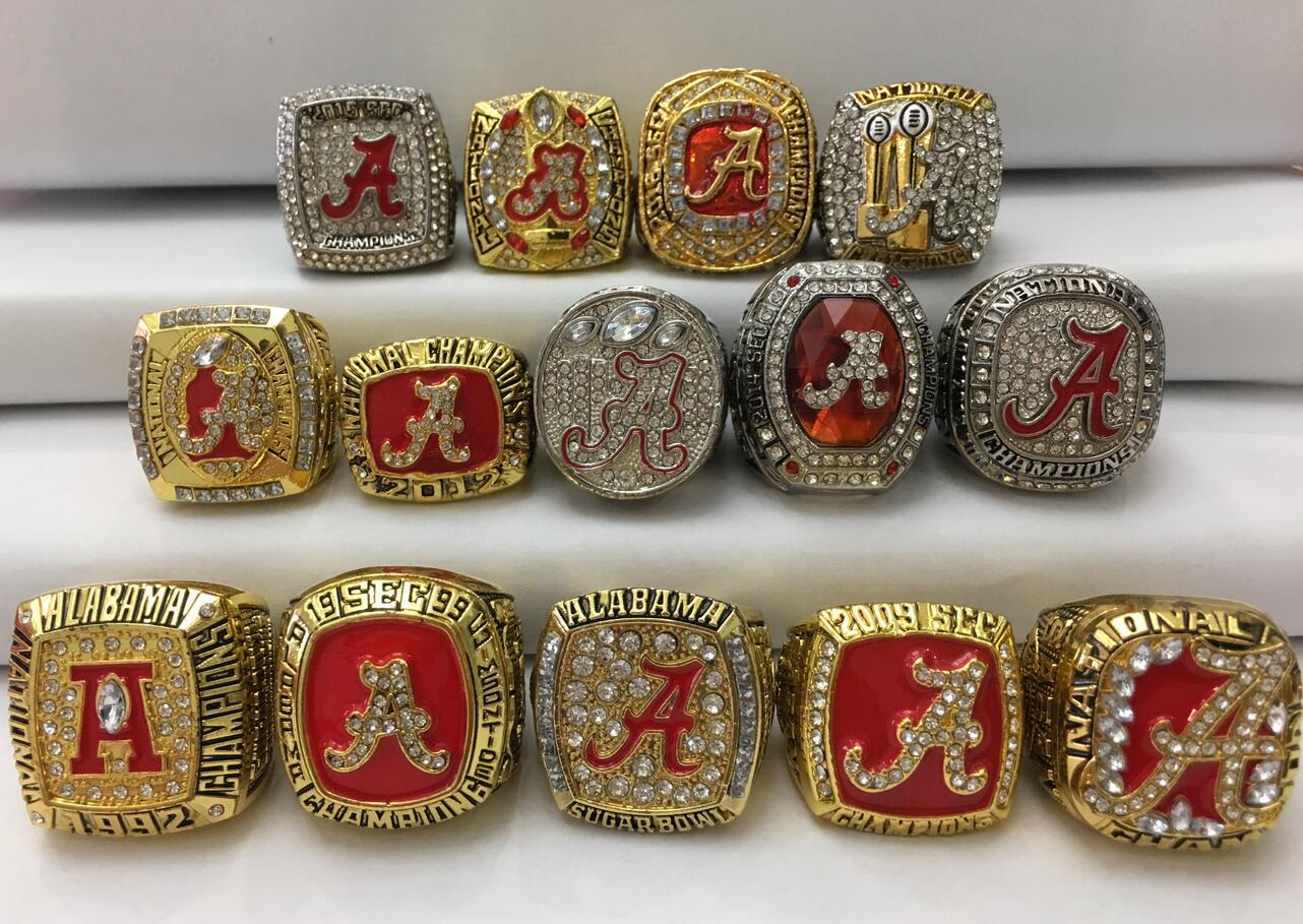 

14PCS Alabama Crimson Roll Tide National American Football Championship ring Set Souvenir Men Fan Gift 2019 Wholesale Drop Shipping