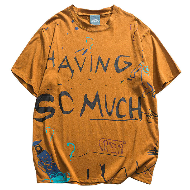 

Januarysnow Hip Hop T Shirt Men 2020 Streetwear Graffiti Tshirt Harajuku Summer Short Sleeve T-Shirt Cotton Fashion Tops Tees HipHop Hipster, Yellow