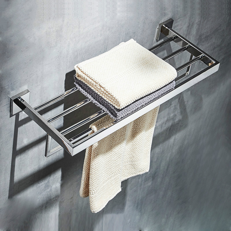 

Bathroom Square Bath Towel Rack Stainless Steel Mirror Polishing Chrome Quality Wall Mounted Towel Rail Holder Toilet Bar, White