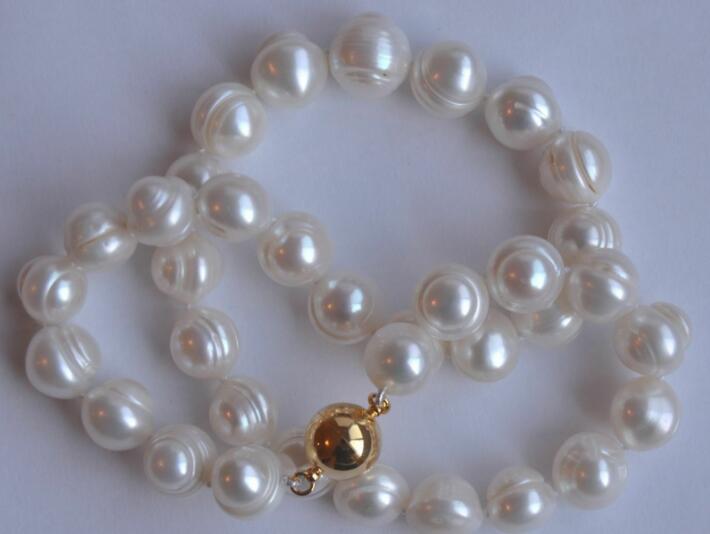 925 ruban fermoir 17/" 3 brins 8 mm Blanc Collier De Perles