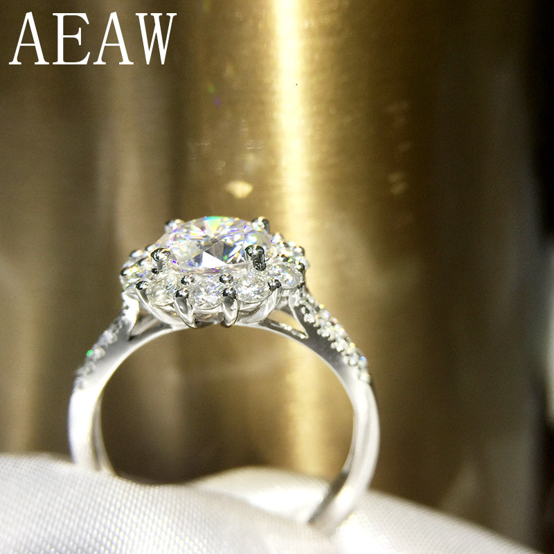 

AEAW 2 ct 8mm Round Cut DF Color Engagement&Wedding Diamond Ring Halo Ring Genuine 14K 585 White Gold S200110