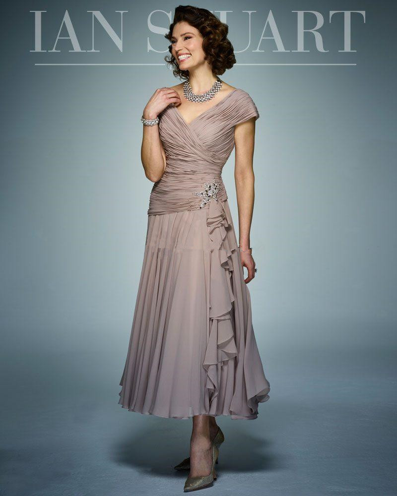 

Beaded Chiffon Mother of the Bride Dresses With Shawl V Neck Pleated Wedding Guest Dress Tea Length Plus Size Formal Gowns