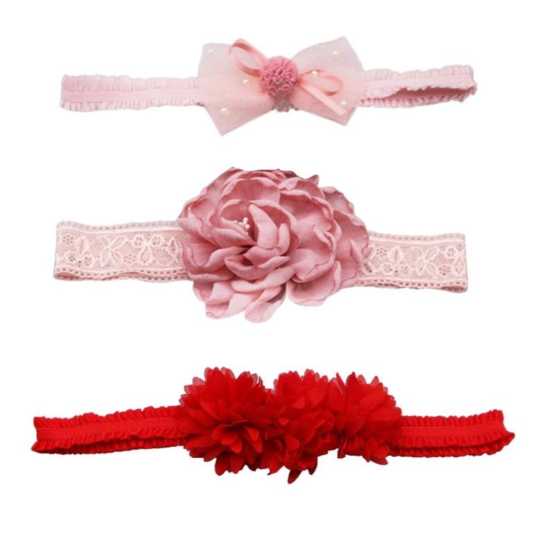 

3 Pcs Baby Girls Flower Bow knot Newborn Cute Lace Elastic Hairband Kids Headwear, A8