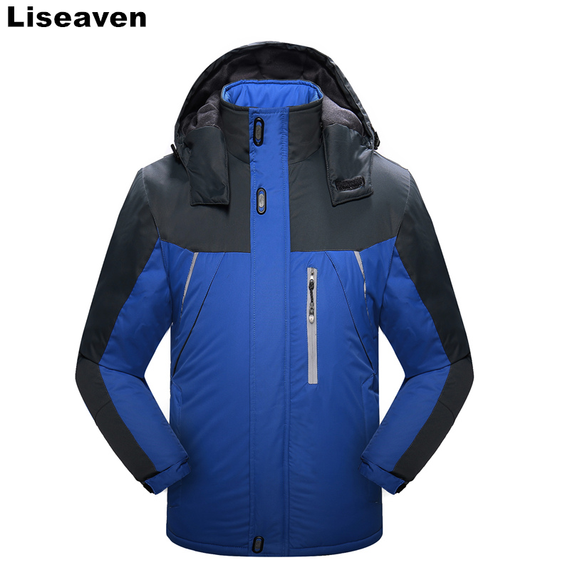 

Liseaven New Men Thicken Outwear Warm Coat Winter Climb Mountain Jacket Hooded Male Women Parkas Windproof Jackets, Black
