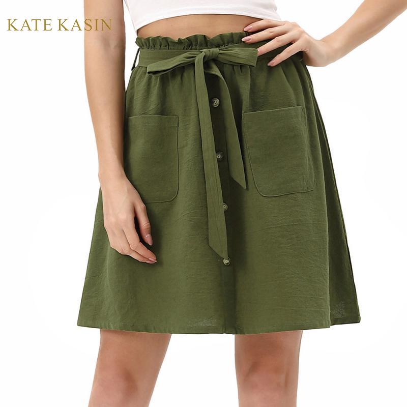 

Kate Kasin Women Skirts With Pockets Cotton High Waist A Line Skirt Summer Short Mini Flared Skirt Casual Pleated Skater, Black
