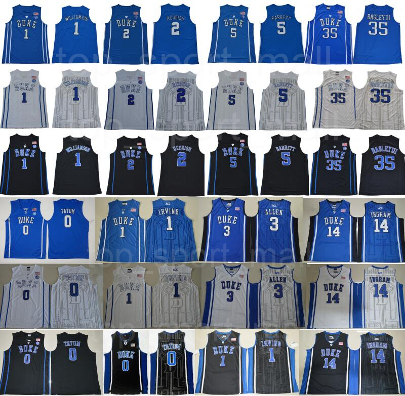 

College Basketball Duke Blue Devils Jersey Kyrie Irving 1 Zion Williamson Cam Reddish RJ Barrett Marvin Bagley III Jayson Tatum Ingram Allen