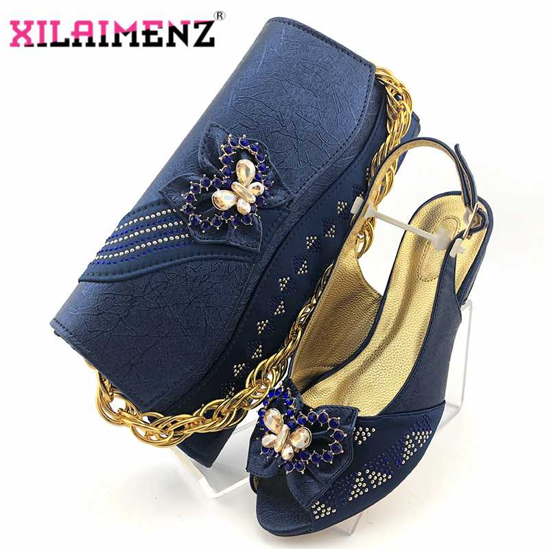 

New Arrival Summer Dark Blue Sandals Shoes And Bags Set Fashion Italian Women High Heels Shoes And Bag Set For Evening Party, Champagne