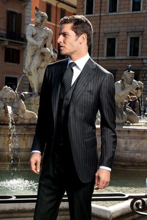 Brand New Black Stripe Groom Tuxedos Notch Lapel Groomsmen Mens Wedding Dress Style Man Jacket Blazer 3 Piece Suit(Jacket+Pants+Vest+Tie) 86