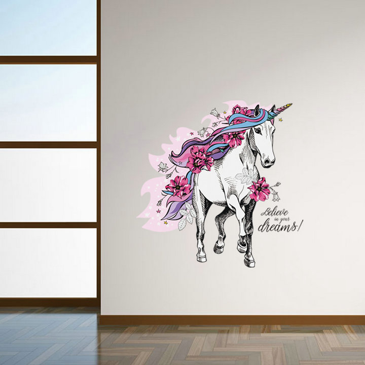 

Retail 6 styles Kids cartoon Unicorn Wall Sticker Children Room Removable Wall Stickers Wallpapers Decorative home decor party supply