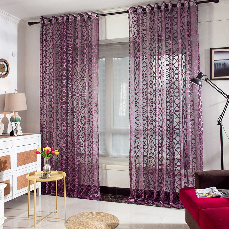 

Curtains Floral Net Fabric Fashion Voile Morden Tulle Home Decor Living Room Kitchen Windows Curtain Pastoral Geometric, Purple