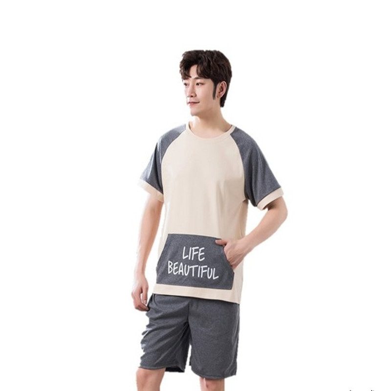 

Summer New Cotton Men Pajamas Set Short Sleeve Round Neck Pijamas Hombre Casual Loose Soft Plus Size -4XL Mens Lounge Sleepwear, Hde3335