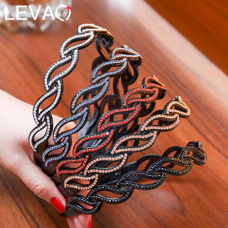 

Levao 1PC Colorful Crystal Black Plastic Wave Hair Band Headband with Teeth Hair Accessories New Girls Shiny Leaves Hoop