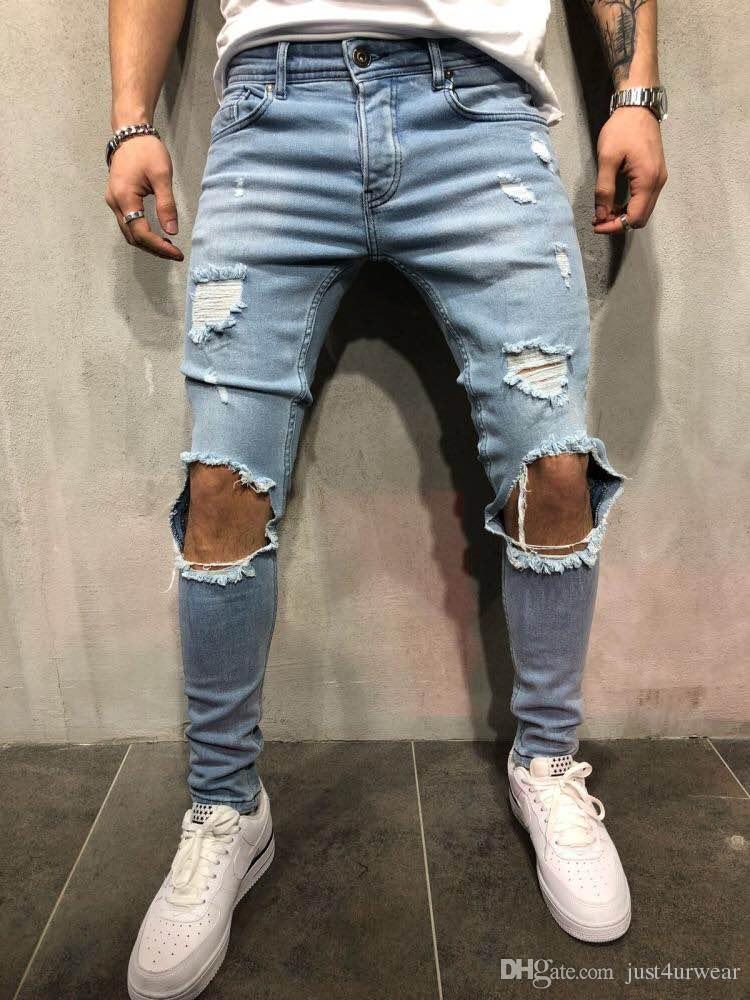 calça jeans rasgada para homem