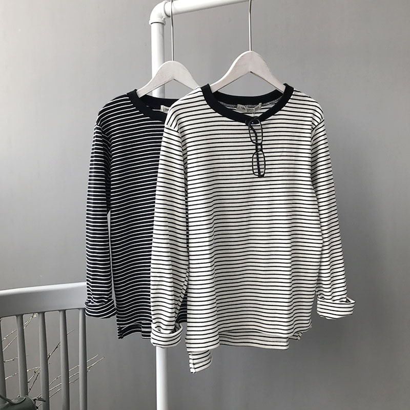 

2020 white woman striped cotton pullovers hoodies fashion black long sleeve o neck patchwork casual shirts tops