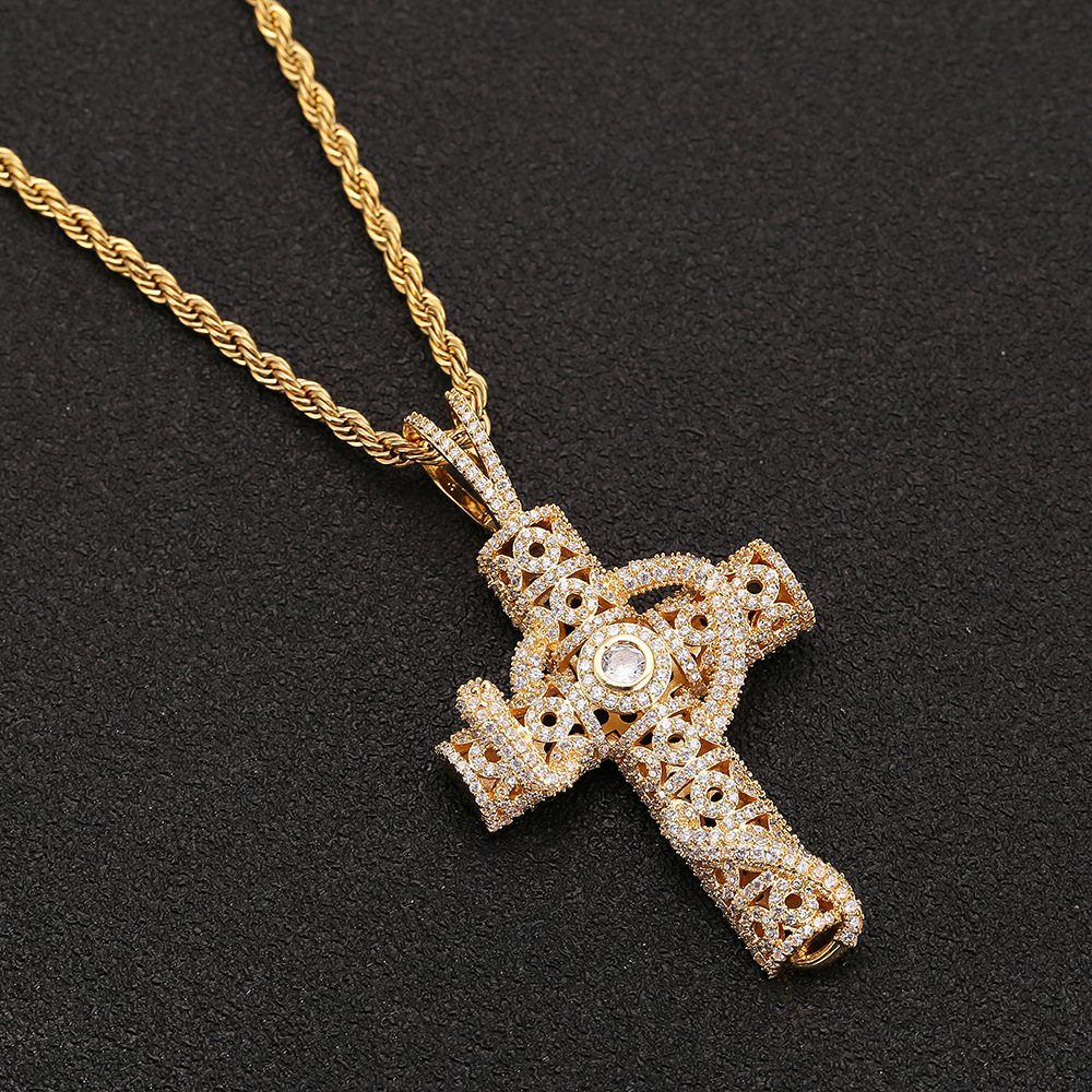 

Iced Out Animal Snake Cross Pendant With Tennis Chain Necklace Gold Color Cubic Zirconia Men Hiphop Rock Jewelry, Silver