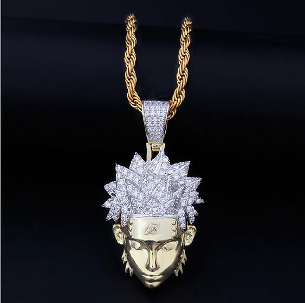 

14K GOLD ICED OUT CZ BLING NARUTO PENDANT NECKLACE MENS HIP HOP Micro Pave Cubic Zirconia Simulated Diamonds Necklace
