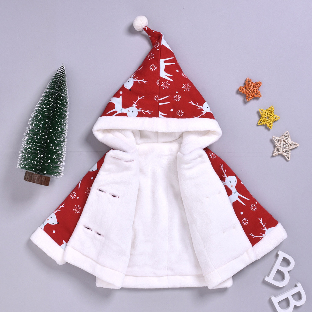 

Kids Boys Girls Baby Winter Coat Deer Christmas Cartoon Padded Hooded Outwear newborn clothes, Red