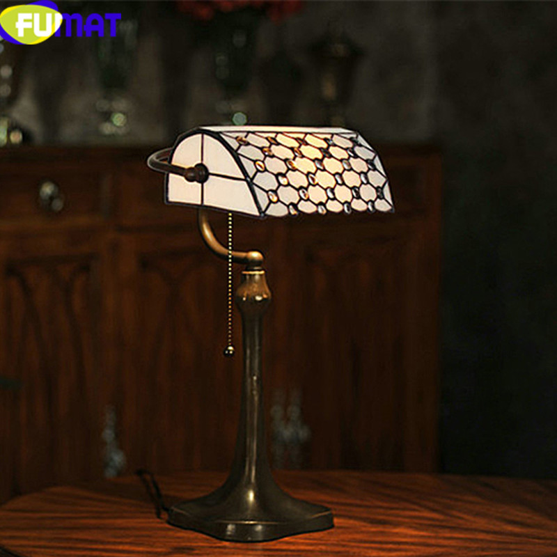 

FUMAT Tiffany Table Lamp Vintage Stained Glass Shade Bedroom Bedside Light LED Bank Beads Living Room Art Home Deco Desk Light