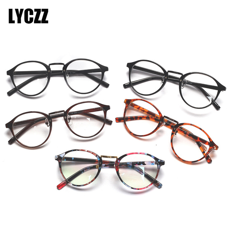 

Wholesale-LYCZZ Female Fashion Plastic Transparent Myopia Glasses Frame Vintage Rounses Clear optical Eyewear Frame for Women th