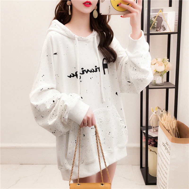 

2019 spring autumn women new large size loose Medium length long-sleeved hooded sweater fashion wild pullover sweater ladies, Blue z76