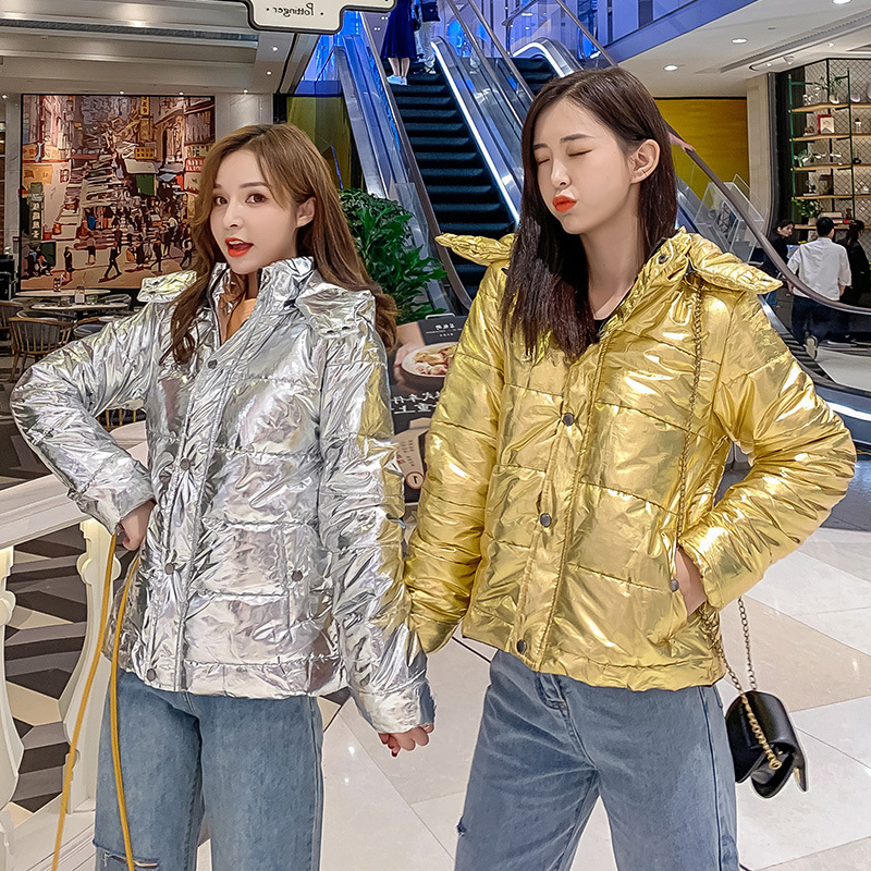 

2019 Winter Glossy Down Parka women' jackets large sizes Winter Warm Blue Thick Parka Loose Coat Women Jacket Outerwear, Gold