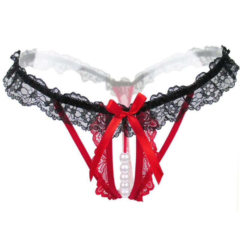

1Pcs HOT Pearl Lace Women Thongs And G Strings Sexy Pearls Tangas Women Sexy Panties Female Erotic Lingerie Femme Knickers, Black
