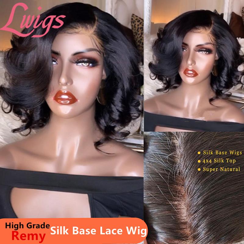 

Silk Base Lace Wig Natural Wave Silk Base Lace Front Human Hair Wigs Pre Plucked 4X4 Closure Wigs For Women Remy, Natural color