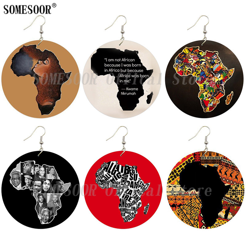 2 pares de madera África mapa étnico tribal africana de Mujer Gancho Pendientes