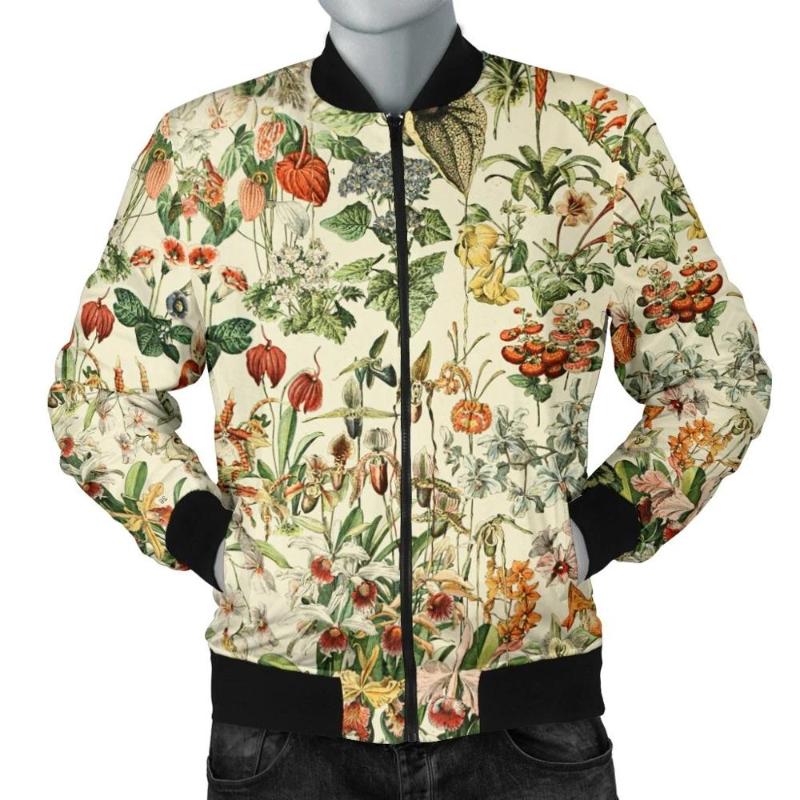 

Men's Warm Bomber Jacket Insects and flowers 3D Printed Thick winter Long Sleeve pocket outwear Unisex Retro Casual Zip Jacket