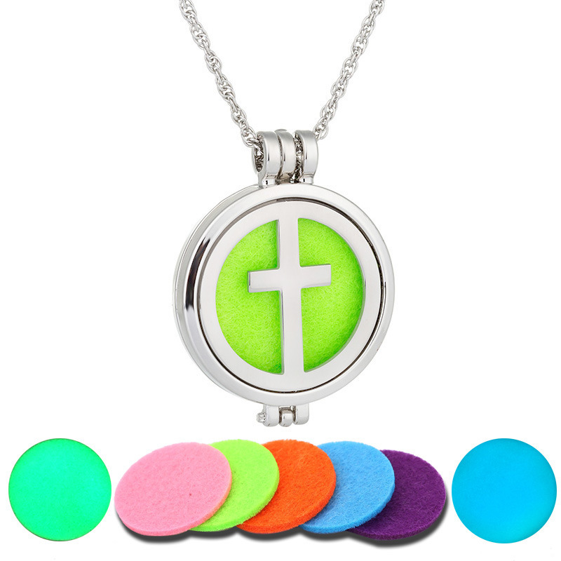

Cross Aromatherapy Necklace Woman Stainless Steel Box Divergence Pendant Faith Accessories