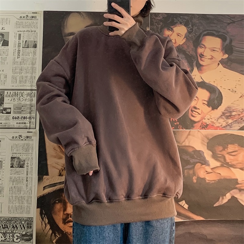 

2019 New Large Size Winter Simple Popular Men's Loose Korean Version Of The WildColor Matching High Stand Collar Casual Pullover, White