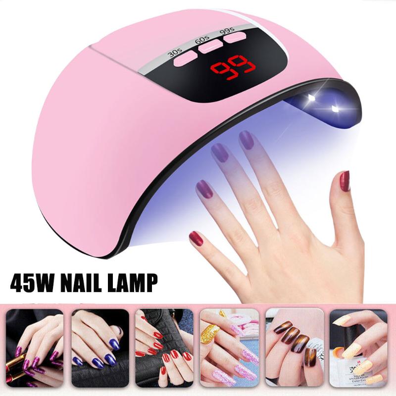 

Nails Dryer 45w Intelligent Induction Nail Lamp Led/uv Phototherapy Machine Nail Polish Lamp For Manicure Curing All Gel Polish, Pink