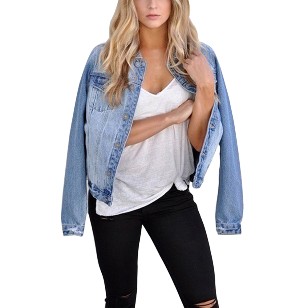 

SHUJIN 2019 Womens Retro Boyfriend Denim Jacket Spring Fall Biker Coat Outdoor Top Female Long Sleeve Slim Fit Denim Outwear, Blue