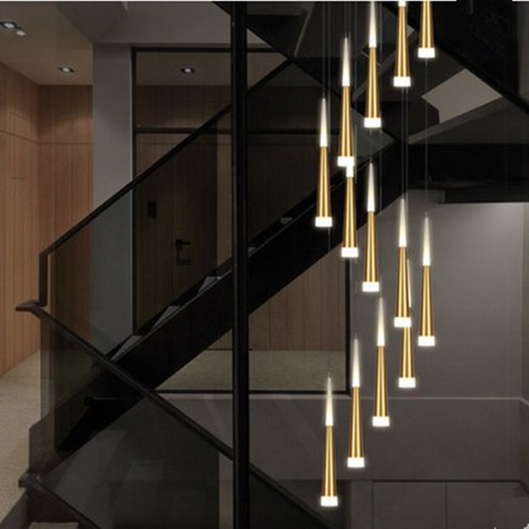 Modern trappa ljuskrona 85-265v 5 färger tillgängliga meteor duschkrona lobby för levande middag hängande ljuskrona lampa