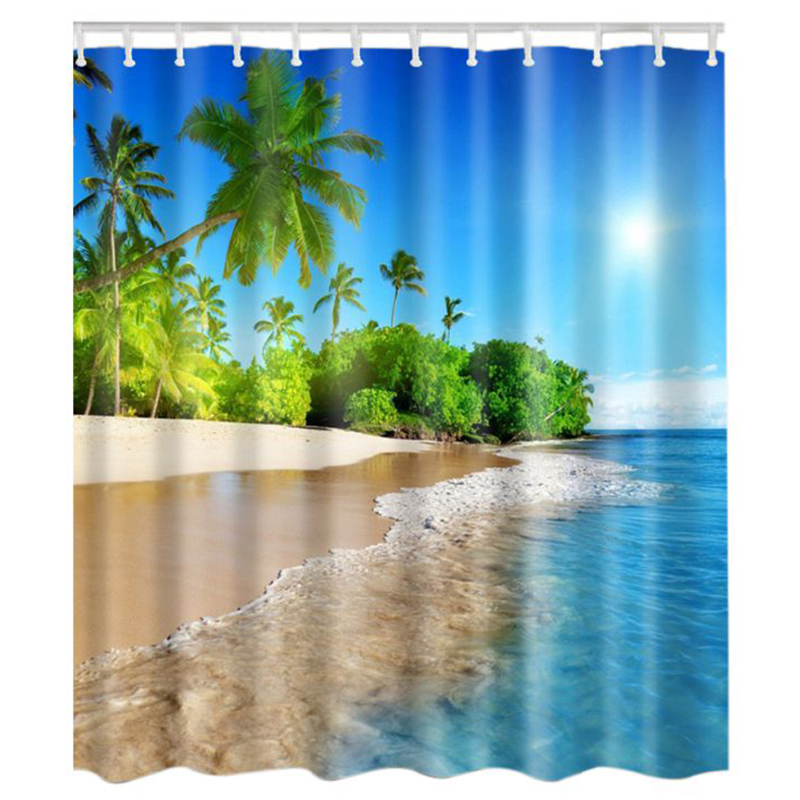 

Fabric Waterproof Bathroom Shower Curtain Panel Sheer Decor With Hooks Set,Blue sky waves