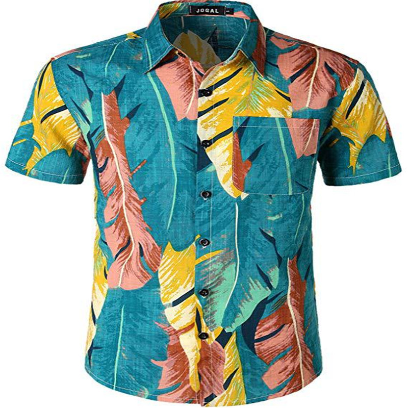 

2020 Chic Hawaiian Shirt Men Cotton Linen Ethnic Short Sleeve Casual Hawaiian Printing Cool Thin Breathable Shirt Beach Blouses