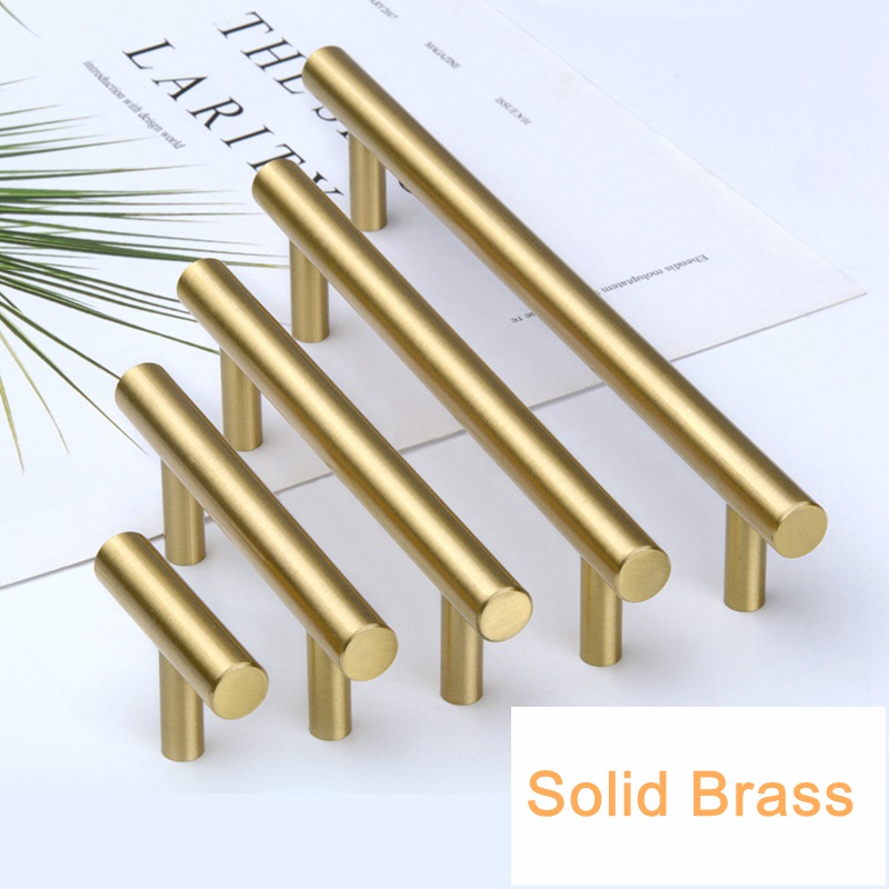 Solid Brass Tbar shape Cabinet Handles Furniture Drawer Pulls Kitchen Cupboard Knobs pull handle Modern design-image-439338063