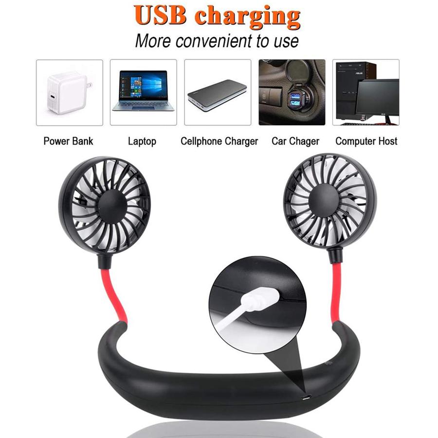 

Hand Free Fan Sports Portable USB Rechargeable Dual Mini Air Cooler Summer Neck Hanging Fan Party Favor Sea Shipping OOA8109