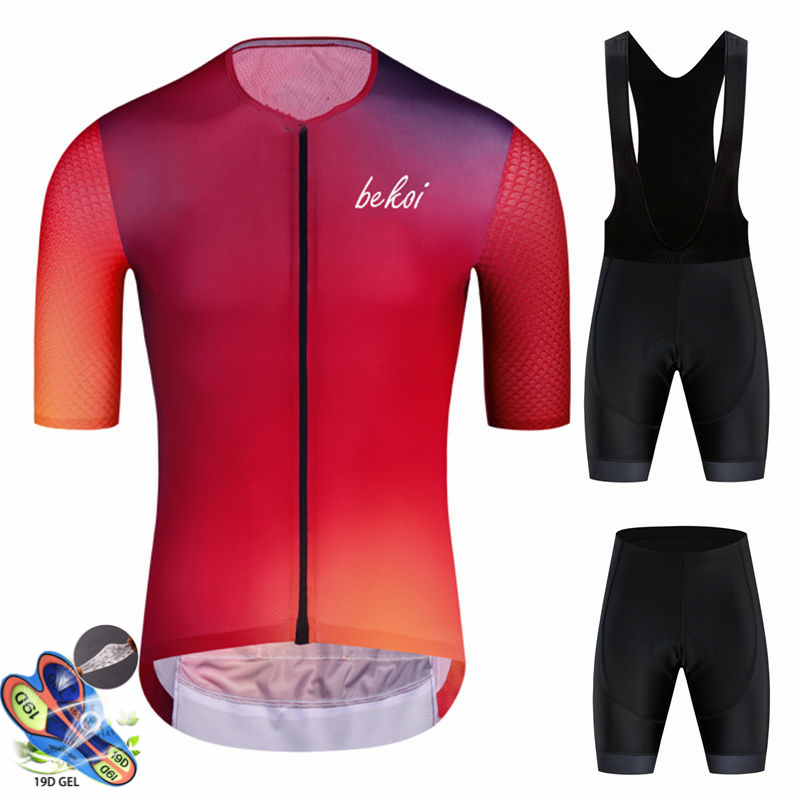 

High Order Solid Color Gradient Short-sleeved Cycling Jersey Suit Bib Roa Ciclismo Bicycle Jersey MTB Uniform Men's Clothing, A 7