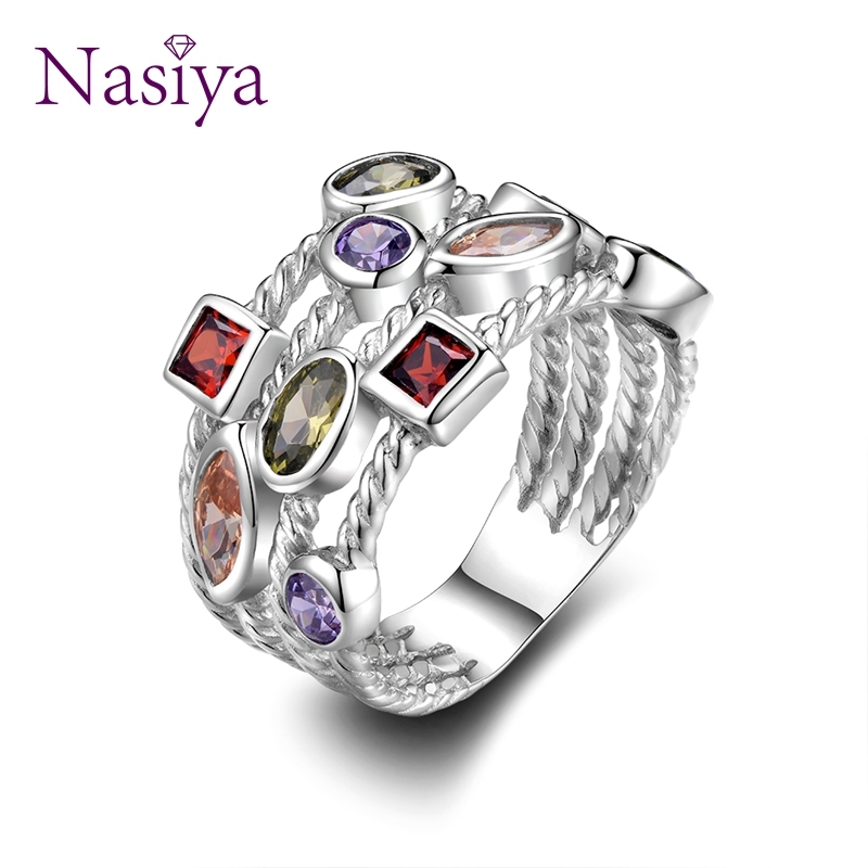 

Nasiya 100% Genuine Silver 925 Jewelry Rings For Women Multiple Colorful Gemstones Wedding Ring Luxury Jewelry Engagement Gift V191220