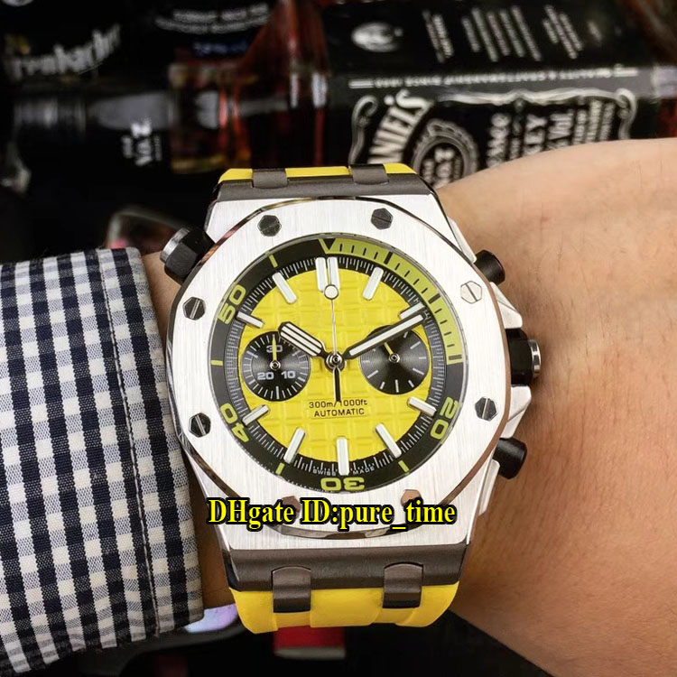 

Cheap New Diver 26703ST.OO.A051CA.01 Miyota Quartz Chronograph Yellow Dial Mens Watch Stopwatch Silver Case Rubber Strap Gents Watches, A-b13b