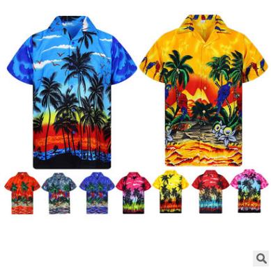 

Cross-border hot men's Hawaiian style leisure and loose print shirts manufacturer direct sales in Europe, America and Hawaii in 2019, #op9