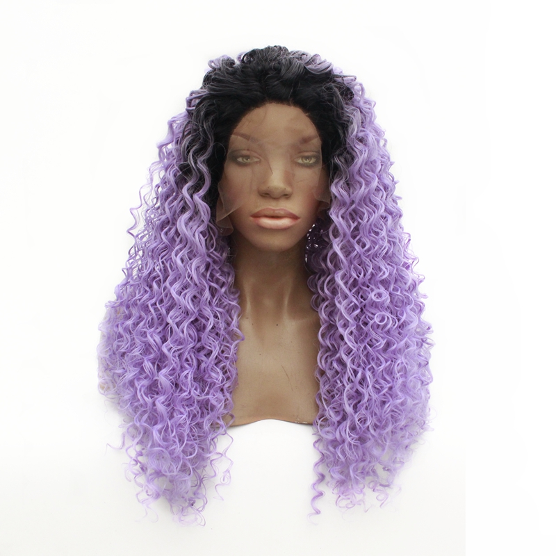 

Mr Hair Ombre Purple Lace Front Wig With Black Roots Heat Resistant Synthetic Fiber Wigs For Black Women Half Hand Tied, Ombre red