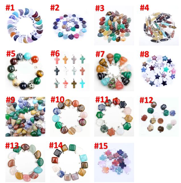 

Bulk Natural stone Pendant Hexagonal prism Bullet Quartz Point Healing Crystals Chakra Cross Heart charm For Necklace Jewelry Making A0084